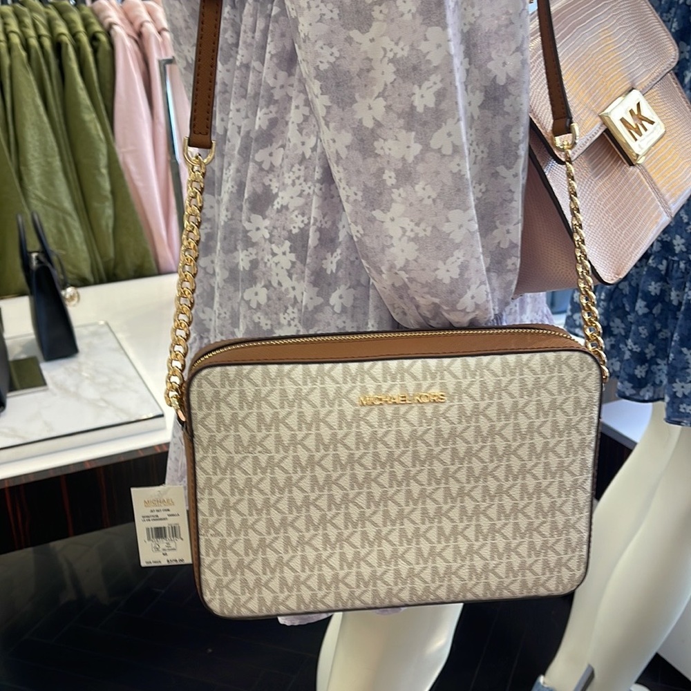 Michael Kors Jet Set Item Large East West Zip Crossbody Vanilla - Picture 14 of 16